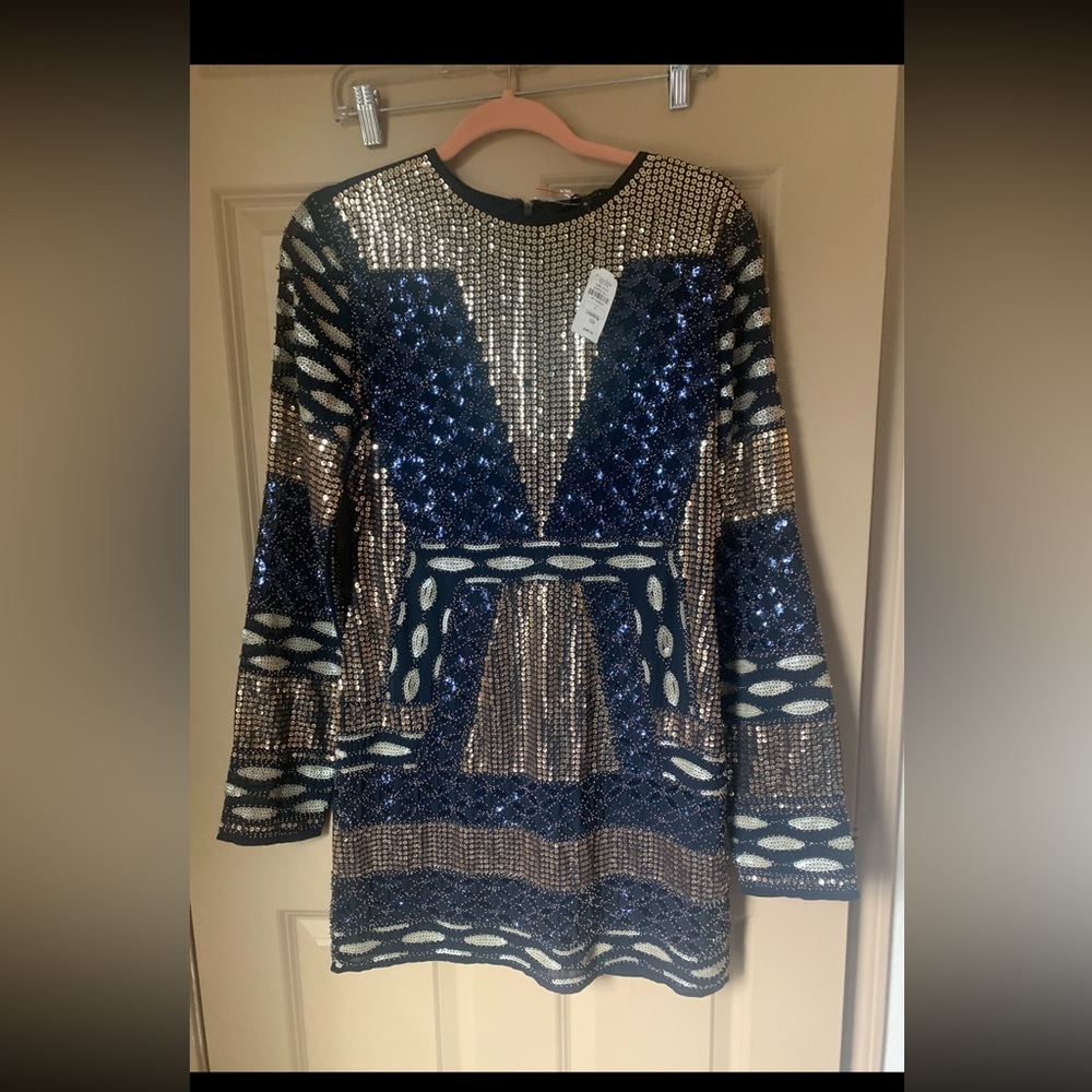 Mini Navy blue and gold color sequin dress endless rose